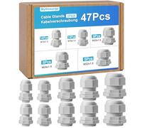 Cable Glands Mixed Set, 47PCS Waterproof Stuffing Glands M12 M16 M20 M24 M24 M32, 4 Types IP68 Locknut Stuffing Glands for Electrical Boxes Junction Boxes Wall-Mounted Distribution Boxes