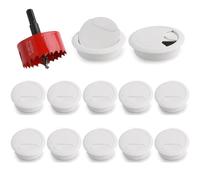 Cable Grommet Desk Diameter 60 mm, Desk Grommet, Pack of 8 White Plastic with a Red Bi-Metal Hole Saw, Cable Passage Table for More Order and Overview in the Workplace