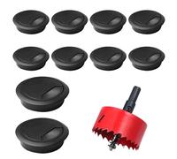 Cable grommet desk, table cable grommets, perforated plate desk, cable outlet socket 60 mm, cable outlet box, flush-mounted cable duct, 10 pieces cable hole cover with hole saw