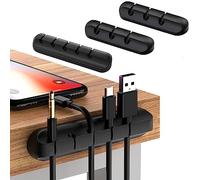Cable Holder Clips, 3-Pack Cable Management Cord Organiser Clips Silicone Adhesive for USB Charging Cable Mouse Wire PC Office Home (Black)
