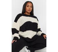 Yours Curve & Cream Stripe Cable Twist Jumper - Women's - Plus Size Curve