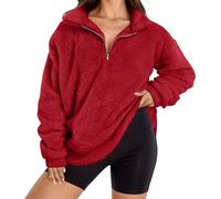 Cable Jumpers for Women UK Women's Solid Color Fashion Casual Zipper Long Sleeve Round Neck Pullover Plush Sweater Funny Xmas Jumpers for Women UK Valentine's Day Essentials Oversized Sweater Women