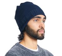 Cable Knit Beanie for Women & Men, 100% Organic Cotton Soft Beanie, All-Season Lightweight Ribbed Toque Hat for Winter and Summer Navy