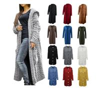 Cable Knit Cardigan for Women Thermal Hooded Neck Solid Knitwear Maxi Coat Oversized Longline Hooded Cape Jumpers Cardigan Loose Fit Soft Abrasion Casual Ladies Tunic Top for Fall Winter (Grey, M)