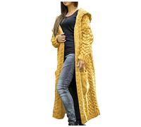 Cable Knit Cardigan for Women Thermal Hooded Neck Solid Knitwear Maxi Coat Oversized Longline Hooded Cape Jumpers Cardigan Loose Fit Soft Abrasion Casual Ladies Tunic Top for Fall Winter (Yellow, M)