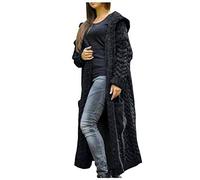 Cable Knit Cardigan for Women Thermal Hooded Neck Solid Knitwear Maxi Coat Oversized Longline Hooded Cape Jumpers Cardigan Loose Fit Soft Abrasion Casual Ladies Tunic Top for Fall Winter (Black, S)