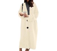 Cable Knit Cardigan for Women Thermal Hooded Neck Solid Knitwear Maxi Coat Oversized Longline Hooded Cape Jumpers Cardigan Loose Fit Soft Abrasion Casual Ladies Tunic Top for Fall Winter (White, XL)