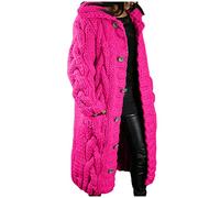 Cable Knit Cardigan for Women Thermal Hooded Neck Solid Knitwear Maxi Coat Oversized Longline Hooded Cape Jumpers Cardigan Loose Fit Soft Abrasion Casual Ladies Tunic Top for Fall Winter (Pink, M)