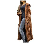 Cable Knit Cardigan for Women Thermal Hooded Neck Solid Knitwear Maxi Coat Oversized Longline Hooded Cape Jumpers Cardigan Loose Fit Soft Abrasion Casual Ladies Tunic Top for Fall Winter (Brown, 5XL)