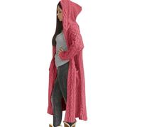 Cable Knit Cardigan for Women Thermal Hooded Neck Solid Knitwear Maxi Coat Oversized Longline Hooded Cape Jumpers Cardigan Loose Fit Soft Abrasion Casual Ladies Tunic Top for Fall Winter (Pink, 5XL)