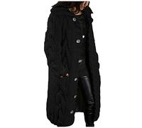 Cable Knit Cardigan for Women Thermal Hooded Neck Solid Knitwear Maxi Coat Oversized Longline Hooded Cape Jumpers Cardigan Loose Fit Soft Abrasion Casual Ladies Tunic Top for Fall Winter (Black, L)