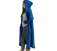 Cable Knit Cardigan for Women Thermal Hooded Neck Solid Knitwear Maxi Coat Oversized Longline Hooded Cape Jumpers Cardigan Loose Fit Soft Abrasion Casual Ladies Tunic Top for Fall Winter (Blue, 4XL)