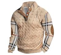 Cable Knit Cardigan Pullover Jacket Cotton T Shirts for Men Fall Sweaters Trendy Sleeveless Jacket Fishing Hoodie Christmas Jumpers Sheepskin Coat (Khaki, XL)