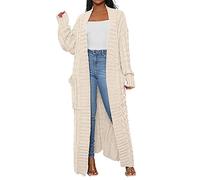 Cable Knit Cardigan Women Long | Longline Cardigans For Ladies Solid Color Long Cardigan Loose Chunky Cardigan Tweed Knitted Sweater Maxi Crochet Cardigan Slouchy Outdoor Jackets Jersey Outerwear