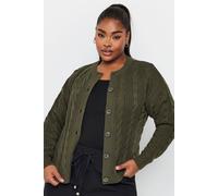 Yours Curve Green Cropped Cable Knit Cardigan - Women's - Plus Size Curve
