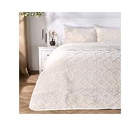 (Cable Knit Cream, Double) Coverless Quilted Duvet with Pillowcase Set Soft Plush Fleece Teddy Sherpa Cable Knit 7.5/10.5 TOG All Year Round Summer Winter Camping Glamping