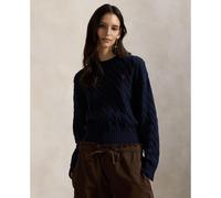 Cable Knit Crew Neck Long Sleeve Loose Fit Jumper Navy