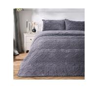 (Cable Knit Grey, Double) Coverless Quilted Duvet with Pillowcase Set Soft Plush Fleece Teddy Sherpa Cable Knit 7.5/10.5 TOG All Year Round Summer Winter Camping Glamping