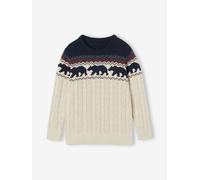 Cable Knit Jacquard Jumper for Boys marl white