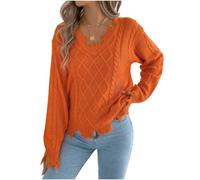 Cable Knit Jumper for Women Dressy Asymmetric V Neck Party Sweater | V Neck Cable Knit Jumpers,Asymmetric Design,Long Sleeve,Ladies Trendy Outfits,Party Wear,Evening Events