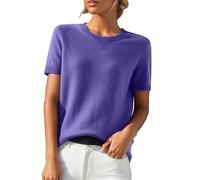 Cable Knit Jumper Women Spring Summer Short Sleeve Crew Neck Casual Solid Basic Knitted Sweater Pullover T-Shirt Loose Fit Thin Lightweight Knitwear Jumpers Work Tops for Women UK