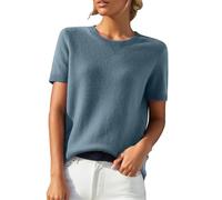 Cable Knit Jumper Women Spring Summer Short Sleeve Crew Neck Casual Solid Basic Knitted Sweater Pullover T-Shirt Loose Fit Thin Lightweight Knitwear Jumpers Work Tops for Women UK