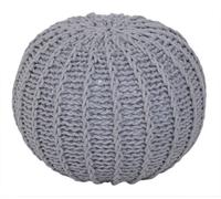 Cable Knit Round Pouffe Chunky Seat Decor Footstool Ottoman 100% Cotton Handmade Silver