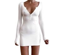 Cable Knit Sweater Dress for Women, V-Neck Sweater Dress Long Sleeve Crop Top Bodycon Cover Ups Button Up Dresses Party Club Slim Fit Dress Plus Size Casual Business Office Work Wear Dress White