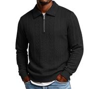 Cable Knit Sweater Men's Polo Pullover Men's Long Sleeve Half Zip Sweatshirts Coarse Knitted Jumper Long Jumper with Cable Knit Leisure Men's Jumper Thick Sweatshirt Winter Casual Jumper