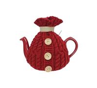 Cable-Knit Tea Cosy for 2-Cup 400-600ml Teapot, British-Style Insulated Teapot Warmer, Dual-Use Elastic Neck Band & Decorative Front Buttons, Acrylic Teapot Cover，RED