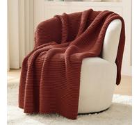 Cable Knit Throw Blanket for Couch, Rust Throw Blanket, Soft Cozy Stretchy Reversible Garter Knitted Blankets for Bed, 50"x60", Rust Red