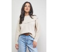 Cable Knitted Crochet Trim Detail Jumper Oasis Stone S