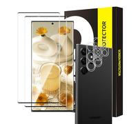 Cable Leader Pack of 2 + 2 Tempered Glass Screen Protectors for Samsung Galaxy S23 Ultra 5G, Camera Protection, 9H Hardness Protective Glass, 3D Round Edges, No Bubbles, Sensitive Touch, HD Clear S23