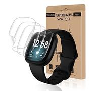 Cable Leader Pack of 4 Tempered Glass Screen Protectors for Fitbit Versa 3/Sense/Sense2, Bubble-Free Screen Protector, Anti-Scratch Protective Glass, Sensitive Touch, High Definition Fitbit Versa 3