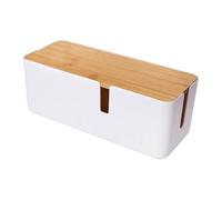 Cable Management Box Cable Management Box with Bamboo Lid Small Organizer for Extension Cord Power Stripe Surge Protector(White)
