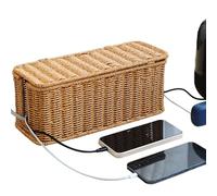 Cable Management Box - Charging Station Basket, Cable Box | Router and Modem Cable Organisation, Charging Station Basket with Lid, Handwoven Wire Charging Basket for TV, Computer, USB