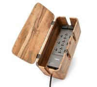 Cable Management Box & Cord Organizer- Cable Organizer for Desk, Home, Office. Hides Wires, Surge Protectors, Power Strips. Eco Friendly Mango Wood Cord Management Solution (Natural Acacia)
