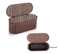 Cable Management Box, Handmade Rattan Cable Organizer, 2 Open Slots Cords Hider Box, Under Desk Cord Organizer for Computer Router USB Hub & Power Strip, Patent Pending, 15.9" x 6.5" x 6.5", Brown