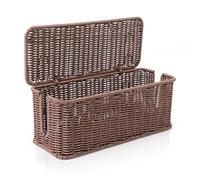 Cable Management Box, Handmade Rattan Cable Organizer with 2 Open Slots, Cord Hider for Power Strip, Router & USB Hub, Registered U.S. Design Patent (D1,112,102), 13" x 5.1" x 5.1", Brown