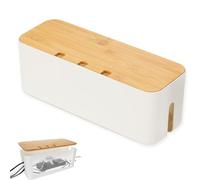 Cable Management Box, Larger Cable Tidy Box Cord Organizer Boxes with Bamboo Lid Cables Organised Boxes Includes Cables Ties Reusable Straps for Hiding Messy Wire Management