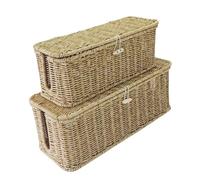 Cable Management Box - Pack Rattan Container, Electrical Lead Cover Unit, Tidy Cable Accessory, Home Technology Order Aid For Television, Computer, Router & Charging Areas