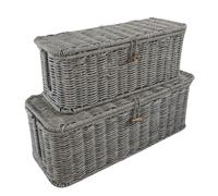 Cable Management Box Set - 15.7 Inch Box | Imitation Rattan Storage - Large Small Cable Tidy Organizer With Ventilated Design For Home Office Desk TV Fridge Cord Hidden Storage