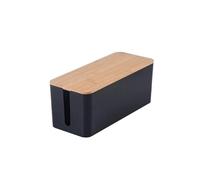 Cable Management Box Simple Wire Box Bamboo Wood Cover Cable Management Board Storage Power Cord Creative(Black-S)