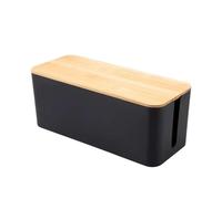 Cable Management Box Wire Box Bamboo Wood Cover Cable Management Board Storage Power Cord Creative Simple Charger(M-Black)