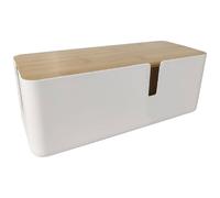 Cable Management Box with Bamboo Lid - Cord Organizer for Desk, Power Strips & Surge Protectors - ABS Plastic Wire Hider Box with Non-Slip Base, Charging Station for Phones, iPad, Electronics