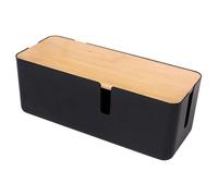 Cable Management Box with Bamboo Lid Small Organizer for Extension Cord Power Stripe Surge Protector Cable Management Box(Black)