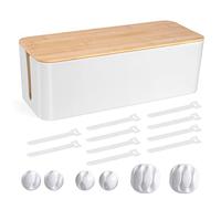 Cable Management Box - Wooden Style Large Cord Organizer Box to Hide Wires & Power Strips | Desk Computer Cable Organizer Box | Safe ABS Material |16" (L) x 6.2" (W) 5.3" (H)|for Home & Office - White