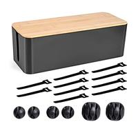 Cable Management Box - Wooden Style Large Cord Organizer to Hide Wires & Power Strips | Desk Computer Cable Organizer | Safe ABS Material | 16" (L) x 6.2" (W) 5.3" (H) | for Home & Office - Black
