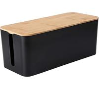 Cable Management Boxes Organizer, Bamboo Lid, Large Storage Wires Keeper Holder for Desk, TV, Computer, USB Hub, System to Cover and Hide & Power Strips & Cords (Luxury Black)