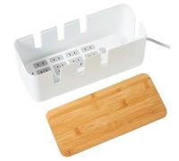 Cable Management Case - Power Strip Organizer, Wire Hider Box | Natural Wood Lid Desktop Cord Protector, Large Capacity Resistant Socket Storage Solution for Surge Protection